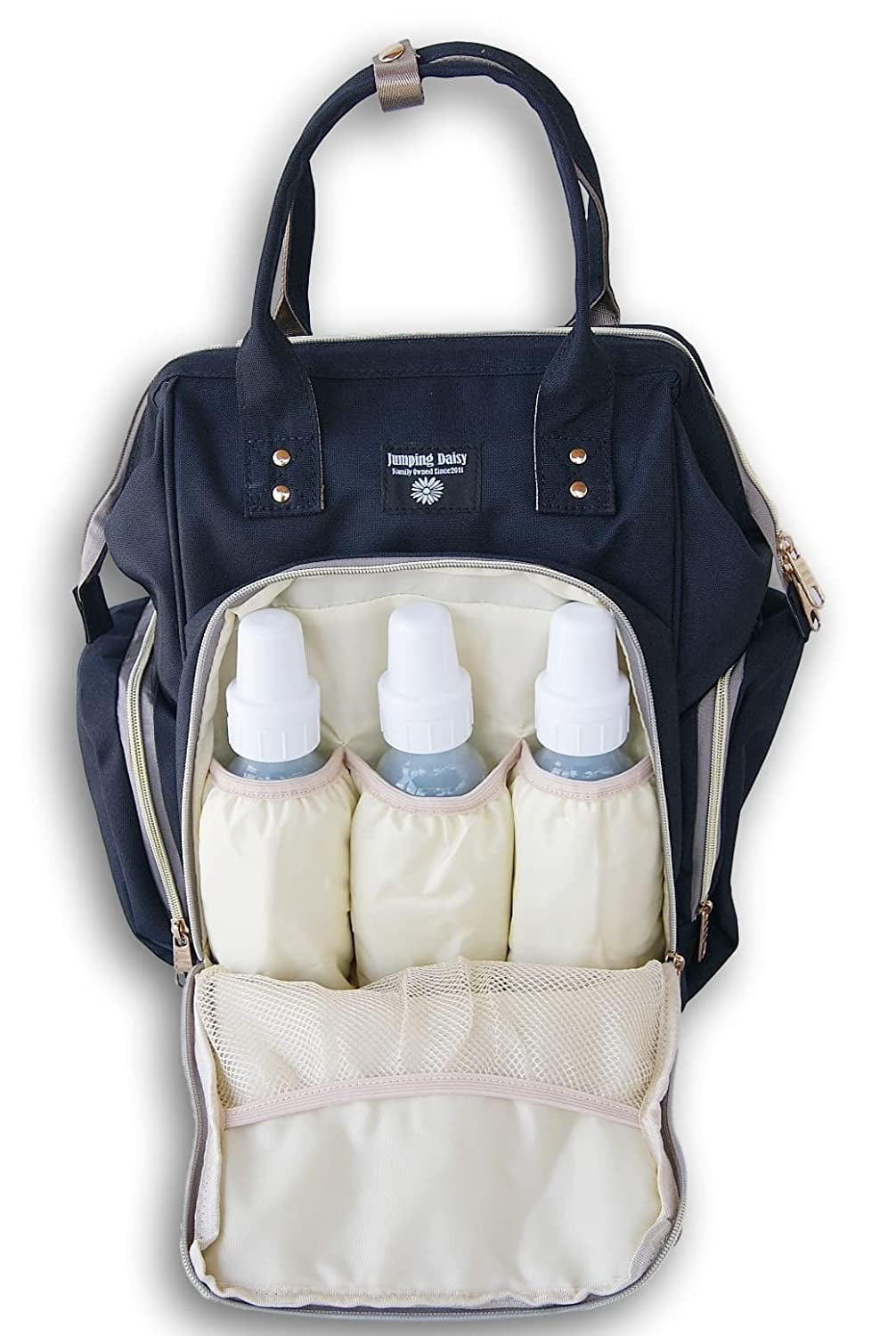 Jumping Daisy Large Backpack Baby Changing Diaper Bag (Black)