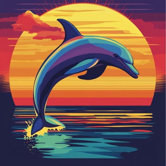 Jumping Dolphin Sunset DIY 5D Diamond Art Painting by Number Kits for Adults Paint with Full Drill Round Diamond Gems Painting Art Craft for Home Wall Decoration 13.8x13.8in
