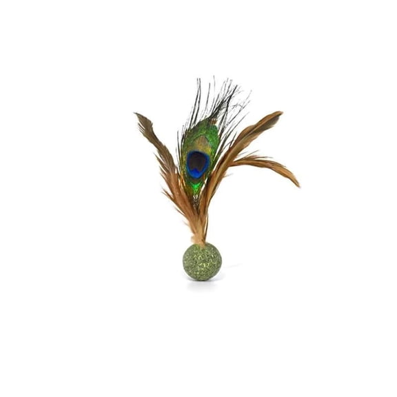 Jumping Feather Cat Toy with Catnip, Elastic Ball with Peacock Feathers, Interactive Bouncing Toy for Chase Play, Fun Self-Amusement for Cats