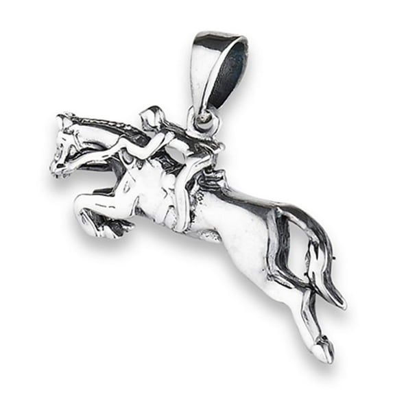 Jumping Horse Pendant .925 Sterling Silver Woman Riding Equestrian Show Charm Jewelry Female Unisex