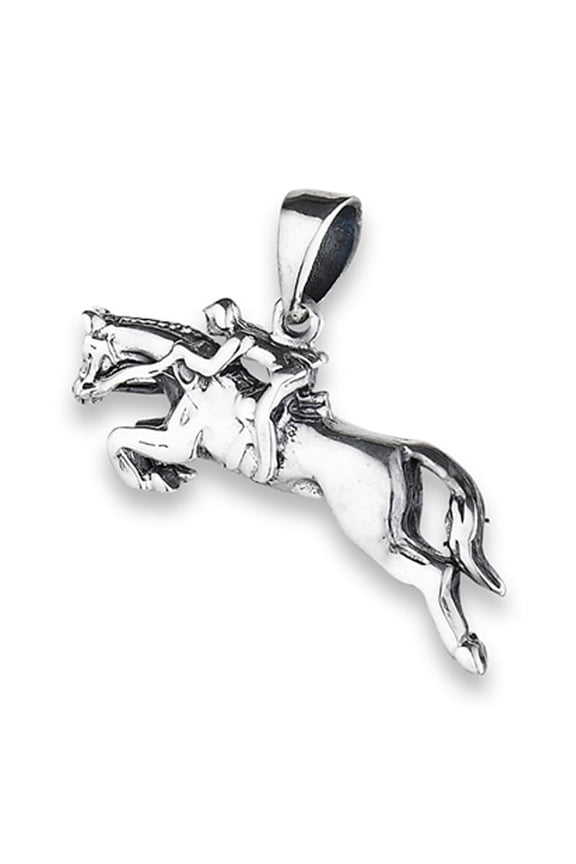Jumping Horse Pendant .925 Sterling Silver Woman Riding Equestrian Show Charm Jewelry Female Unisex