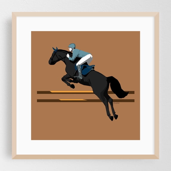 Jumping Horse - Photography Horse Modern Art Minimalist Geometric Oak Framed Wall Art Print 10 x 10 inches