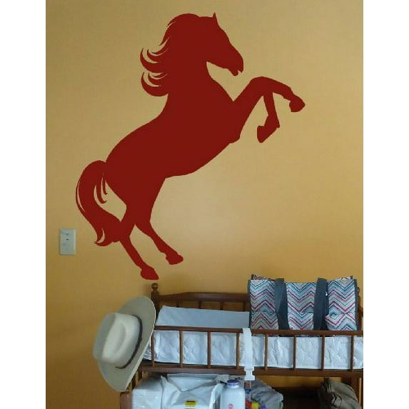 Jumping Horse Silhouette Western Wall Vinyl Decals Sticker Graphic, 28x24-Inch Red