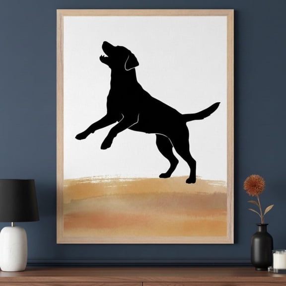 Jumping Labrador Minimalist Silhouette Wall Art Black Lab Nursery Decor Modern Unframed Paper Poster 8x10in