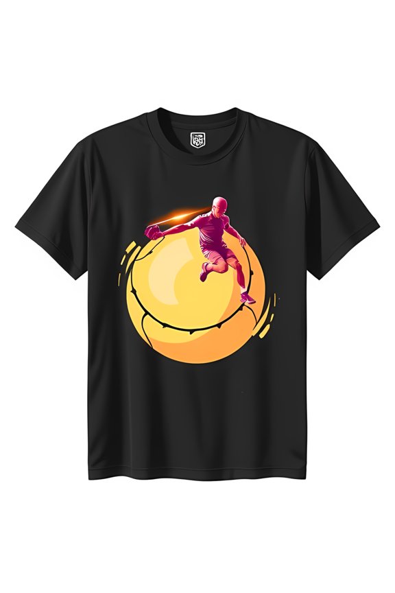 Jumping Man in Pink Shirt & Shorts on Yellow Ball Fun Black T-Shirt