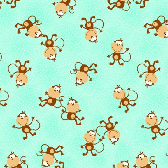 Flannel Jumping Monkeys Pin Dots on Blue Animals Blue Kids Children's Comfy Prints by AE Nathan Cotton Flannel Fabric Print by the Yard (0991-60)