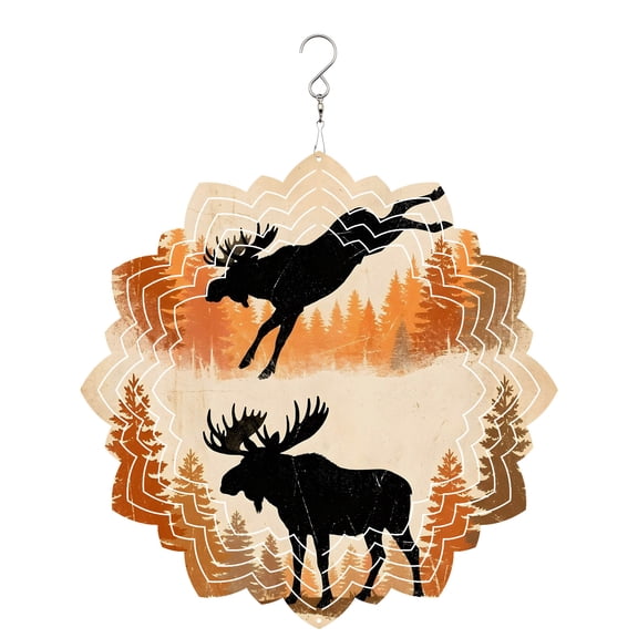 Jumping Moose Wind Spinner for Garden Yard 8In, Forest Animal Silhouette Rustic 3D Stainless Steel Kinetic Hanging Wind Spinners Rustproof Outdoor Decor for Lawn Patio Home