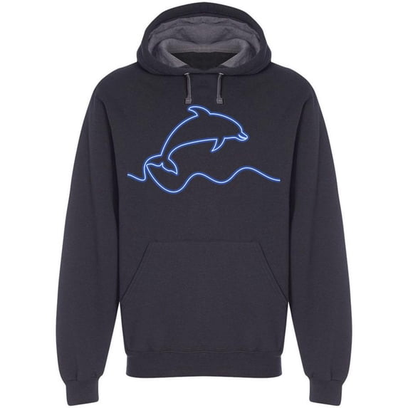 Jumping Neon Dolphin Silhoutte Hoodie Men -Image by Shutterstock, Male 3X-Large