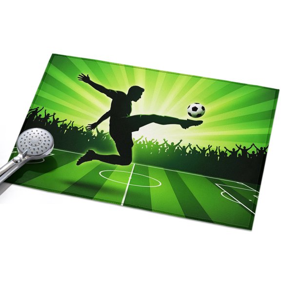 Jumping Player Entryway Rug 2x3ft Washable Non Slip Bathroom Rug Indoor Floor Front Door Mat Football Green Field Energetic Green Rectangle Area Rugs Carpet for Kitchen Office Dining Room Home