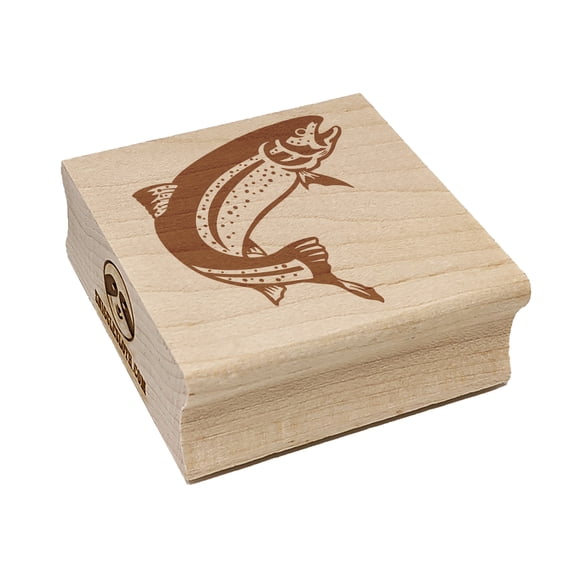 Jumping Rainbow Trout Fish Square Rubber Stamp Stamping Scrapbooking Crafting - Large 2.75in