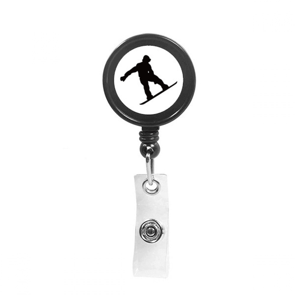 Jumping Skateboarding Sport Black Outline Retractable Keychain Badge Holder ID Badge