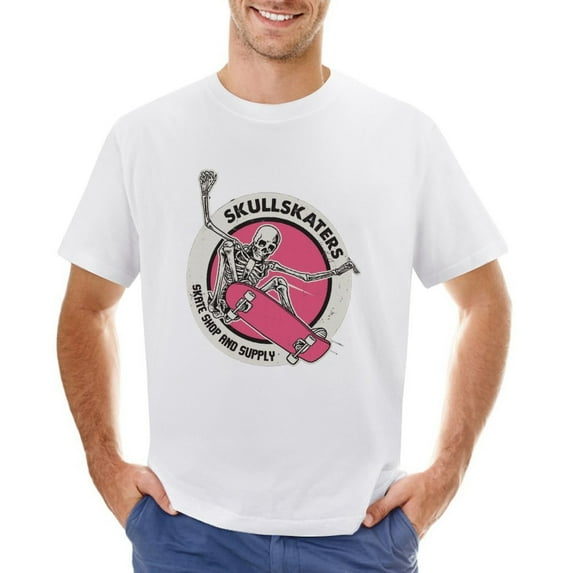 Jumping Skull Riding Skateboard Men’s T-Shirt 100% Cotton Casual Short Sleeve Tops Gift Tee White XS