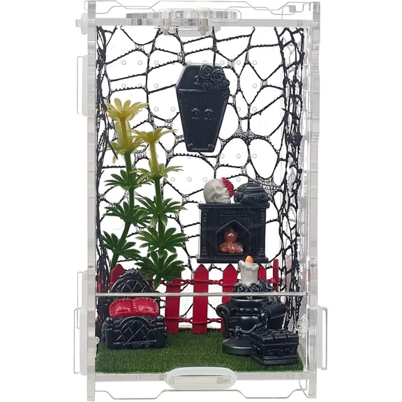 Jumping Spider Enclosure 5.1"x3.1"x3.1" Magnetic Locking Lid, Front Opening Door, Feeding Port, Easy Assembly Habitat for Tarantula, Mantis, Small Reptiles (Accessories Not Included)