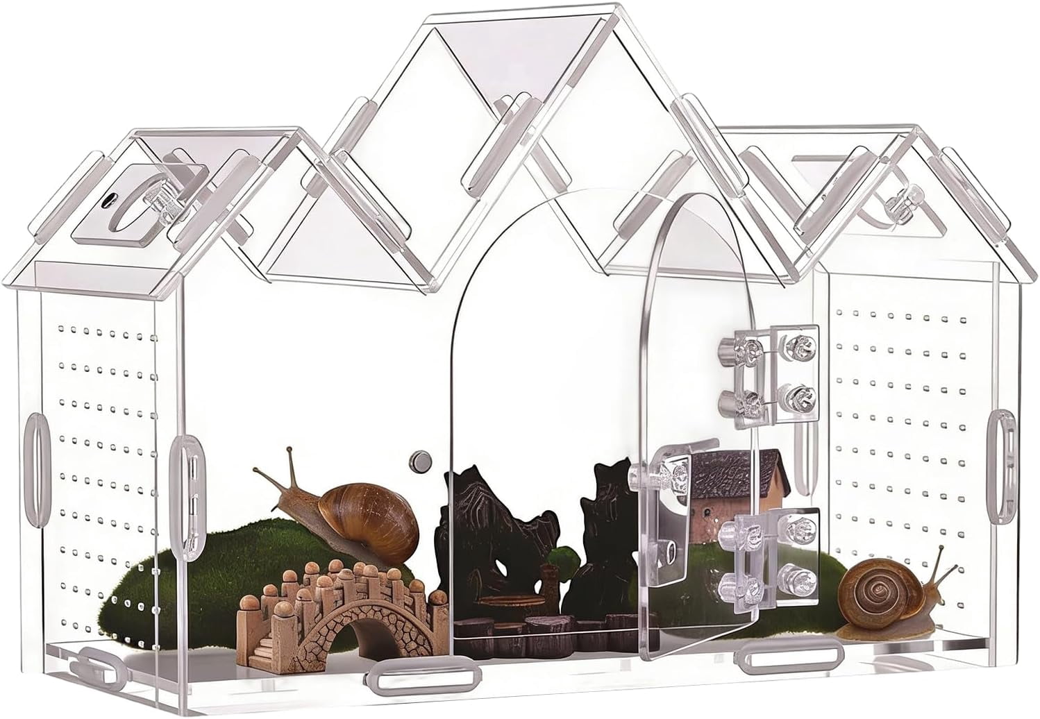 Jumping Spider Enclosure, Clear Acrylic Terrarium with Magnetic Doors, Ventilated Habitat for Mantis Reptile Gecko Snake Frog Bearded Dragon Hermit Crab