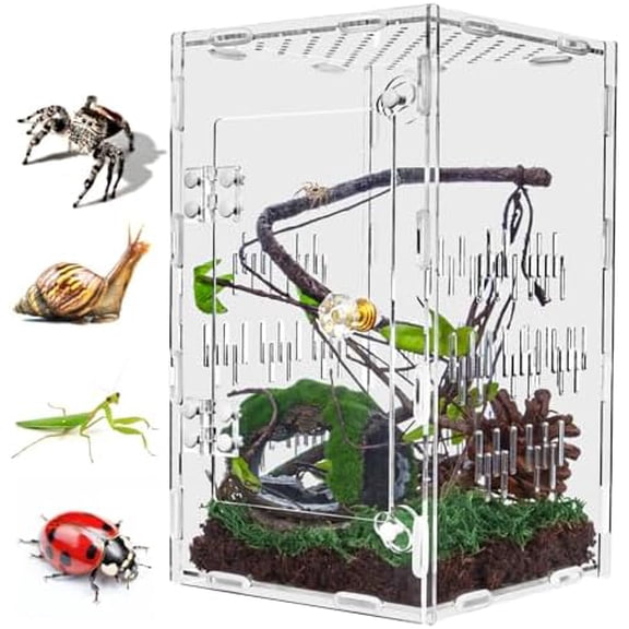 Jumping Spider Enclosure,Large Acrylic Praying Mantis Habitat, 10"*6"*6"Ventilated Insect Terrarium Cage with Front Opening Door for Small Retiles - Arboreal Tarantula,Snails,Bug,Lizard