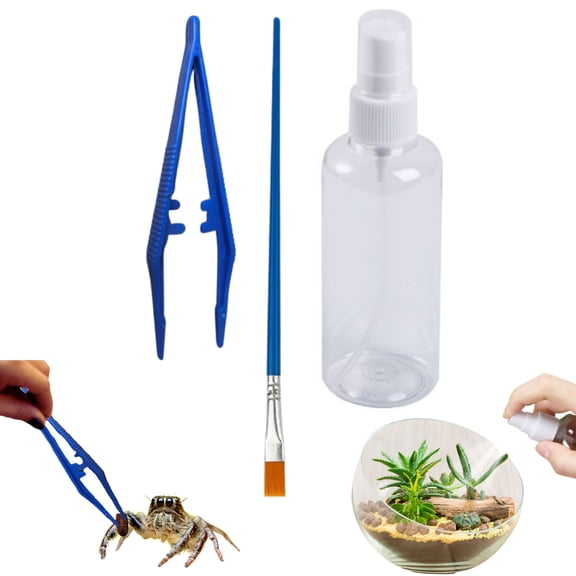 Jumping Spider Tarantula Enclosure Starter Kit with 100ml Spray Bottle, Tweezers, Soft Brush, 3 Piece, Small VIET ABEL CRAFTS