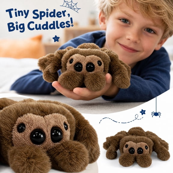 Jumping Spider Plush Toy - Cute Spider Plush Animal Toy,is Perfect for Birthday Gifts,Carnival,and Hallowmas Alone(Coffee,6.69 Inch)
