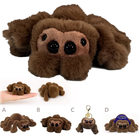 Jumping Spider Plush Toy Cute Warm‑Brown Big‑Eyed Spider Plush Doll Soft Stuffed Companion Fall Season Shelf Decor Home Halloween Party Gift for Boys Girls Collectors
