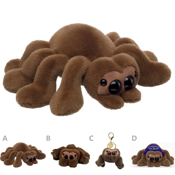 Jumping Spider Plush Toy Soft Brown Fluffy Spider Stuffed Animal Doll Whimsical Halloween Home Decor Cozy Pillow Companion Holiday Present for Boys Girls Spider Enthusiasts