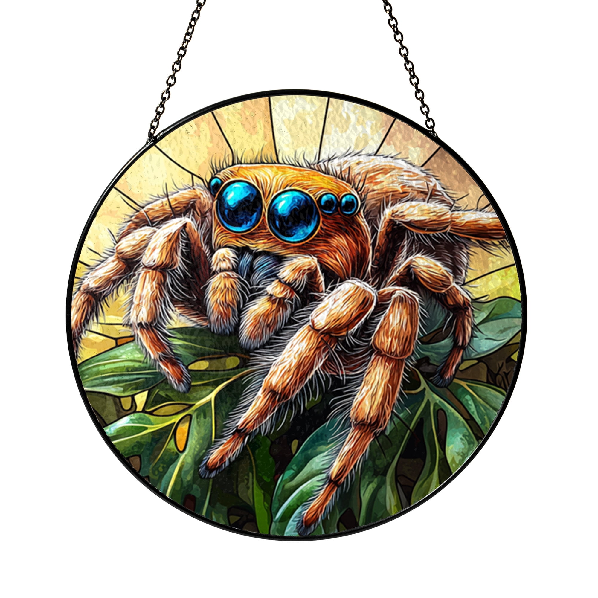 Jumping Spider Stained Glass Ornament, Real Glass Handmade Window Hanging