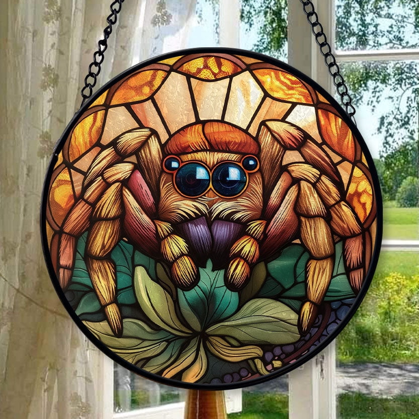Jumping Spider: Stained Glass Style Wall or Window Hanging, Stained Glass Ornament 2025, Holiday Decoration, Seasonal Keepsake Gift, Unique Collectible, Window Hanging, Home Decor