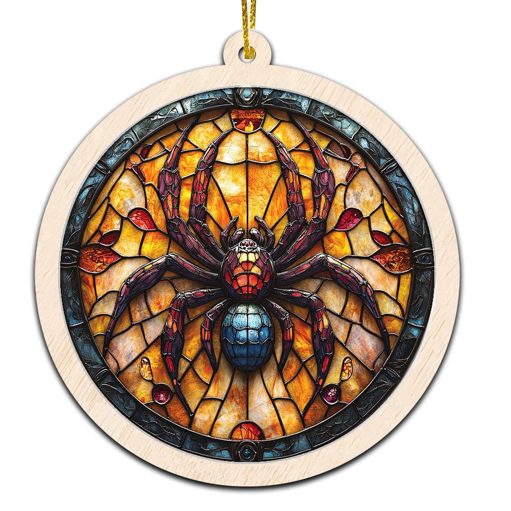 Jumping Spider Stained Glass Suncatcher Ornament – Holiday Ornament with Text for Loved Ones, Family & Friends, Christmas 2025 Decoration