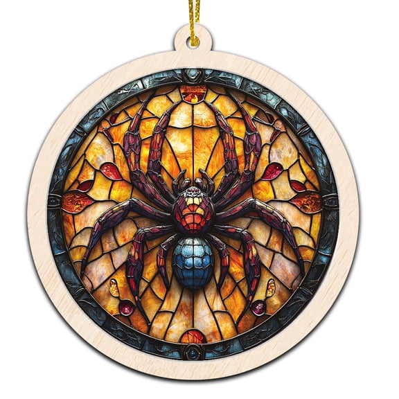 Jumping Spider Stained Glass Suncatcher Ornament Holiday Ornament with Text for Loved Ones, Family & Friends, Christmas 2025 Decoration