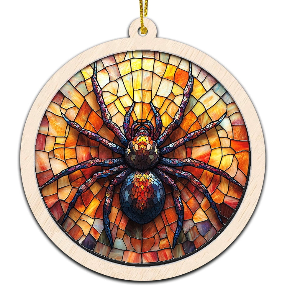 Jumping Spider Stained Glass Suncatcher Ornament – Holiday Ornament with Text for Loved Ones, Family & Friends, Christmas 2025 Decoration
