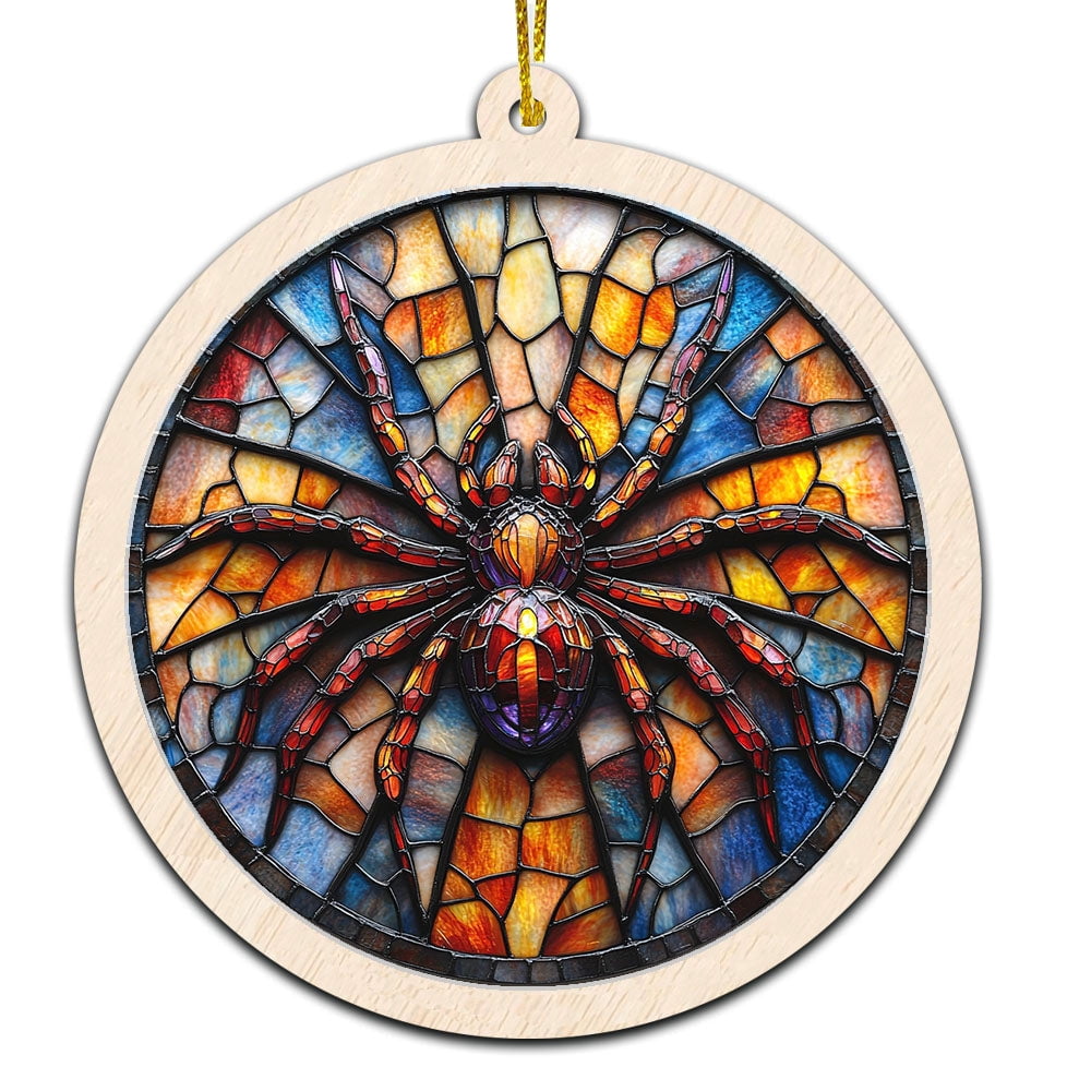 Jumping Spider Stained Glass Suncatcher Ornament – Text Christmas 2025 Tree Decoration Gift for Family, Friends, Man & Woman