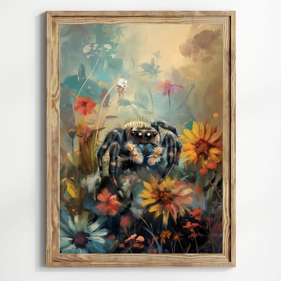 Jumping Spider Summer Flowers Bugs Illustration Wall Art Print, Spooky ...