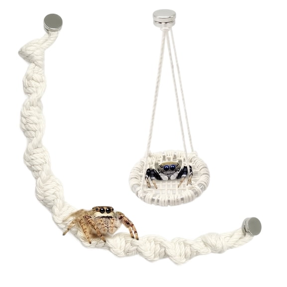 Jumping Spider Swing, Soft Handwoven Cotton Reptile Rope Bridge, 2 Pcs Set with Magnetic Suction Mounts, Suitable for Small Arboreal Pets Climbing Resting Playing in Enclosure Habitats