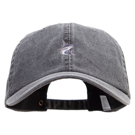 Jumping Swordfish Icon Embroidered Big Size Washed Pigment Dyed Cap - Black XL-3XL