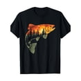 thumbnail image 1 of Jumping Trout Fishing Graphic Tee for Men Women, Vintage Sunset River Forest Outdoor Short Sleeve T-Shirt, Casual Crew Neck Top for Angler Fishing Camping Gift, 1 of 7
