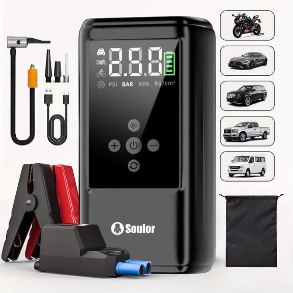 Soulor Jump Starter with Air Compressor, 6000A Battery Jumping Starter (Suitable for Gasoline and Diesel Vehicles),Three Emergency Lights Modes