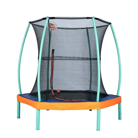 Jumpking 7' Hexagonal Toddler Trampoline with Bonus Basketball Hoop and Ball