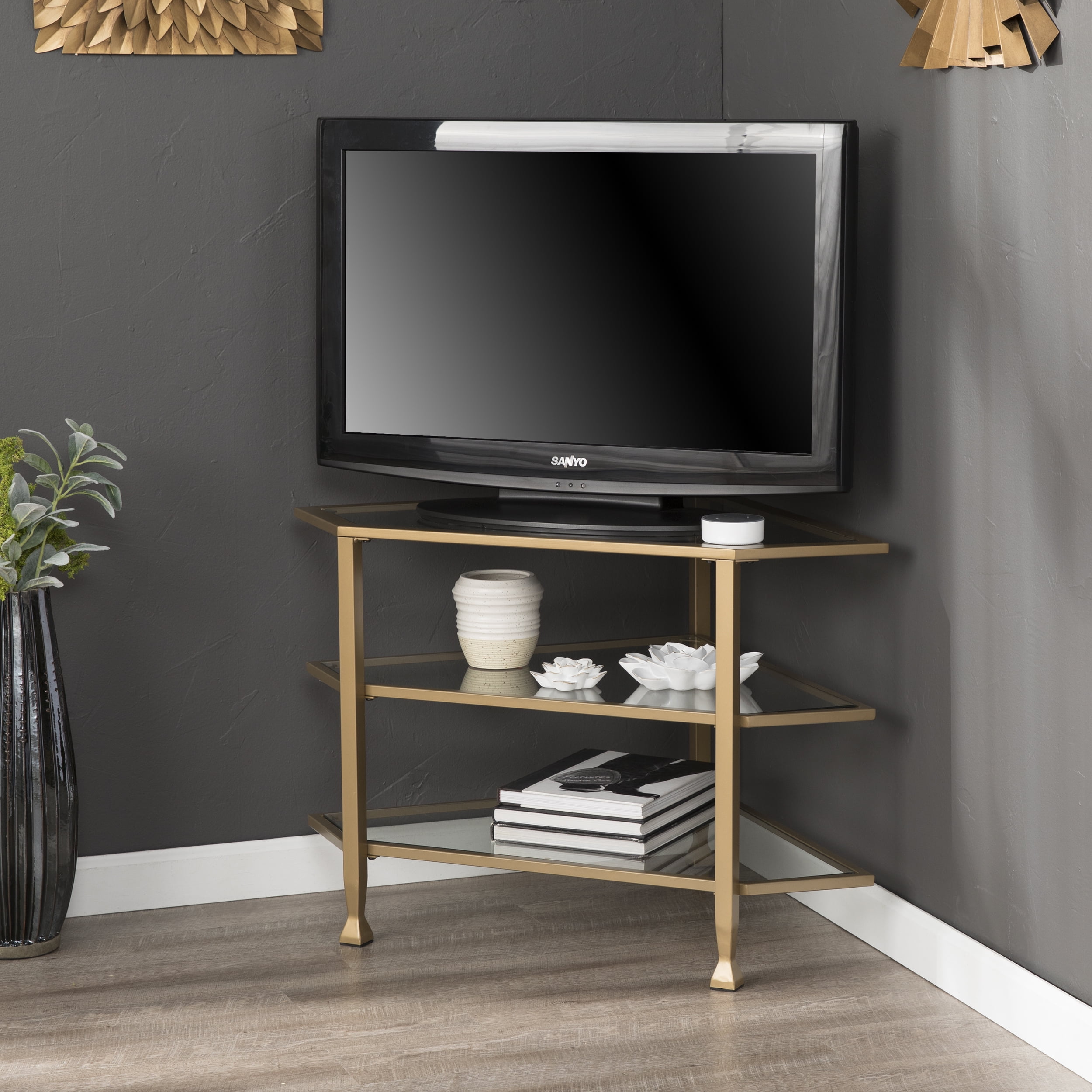 Black metal sale corner tv stand