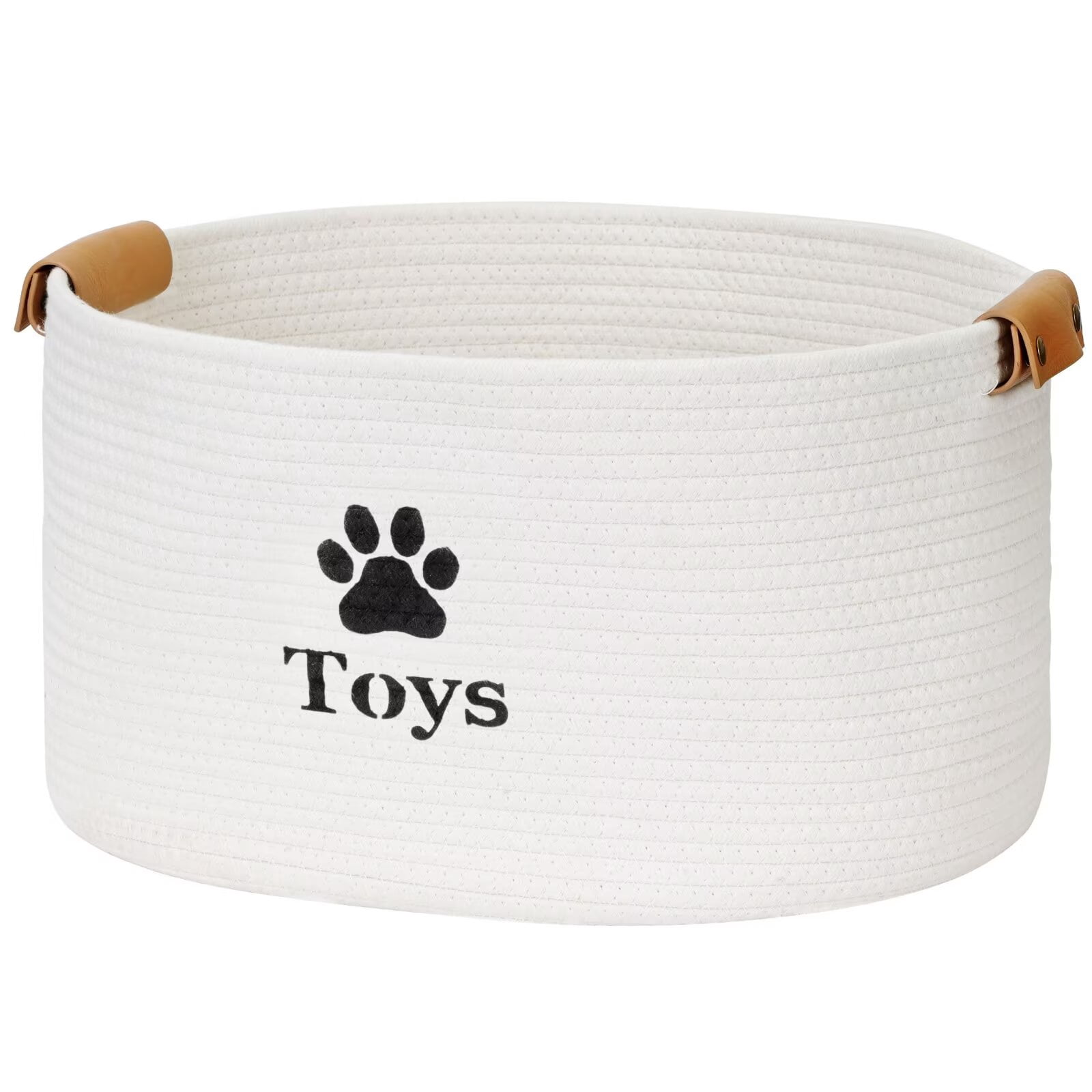 Jumpress Dog Toy Basket Large, Quality Cotton Rope Dog Toy Storage with Handle, Durable Toy Bin Box for Dog/Cat/Pet Toys, Accessories, Blanket & Leash (#3 Beige-Large, 18’’x13’’x10’’)