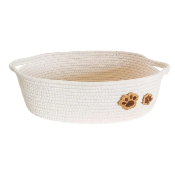 Jumpress Dog Toy Basket, Quality Cotton Rope Dog Toy Storage with Handle, Durable Toy Bin Box for Dog/Cat/Pet Toys, Accessories, Blanket & Leash (#1 Beige, 15’’x10’’x5’’)
