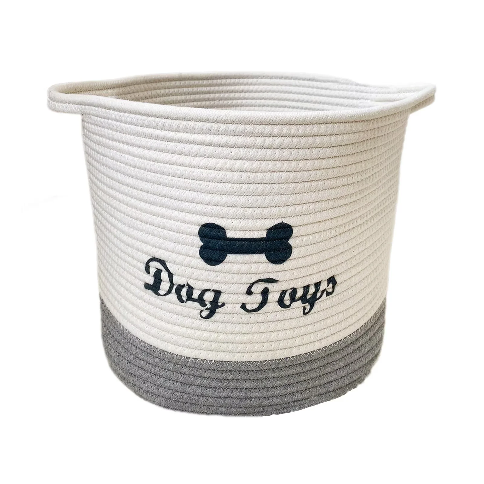 Jumpress Dog Toy Basket, Quality Cotton Rope Dog Toy Storage with Handle, Durable Toy Bin Box for Dog/Cat/Pet Toys, Accessories, Blanket & Leash (#2 Beige Gray, 12’’x12’’x11’’)