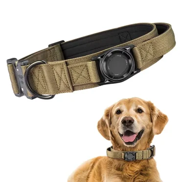 Jumpress Heavy Duty Tactical Dog Collar for Medium Large Dogs, Durable Airtag Dog Collar with Handle (Brown, M)