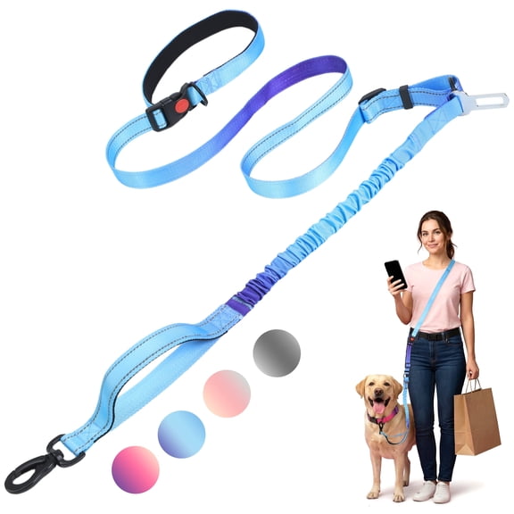 Jumpress Hands Free Dog Leash 4.7-6.5FT, Reflective Shock Absorbing Bungee Dog Leash & Car Seat Belt, Durable for Medium Large Dogs Walking Running (Blue)