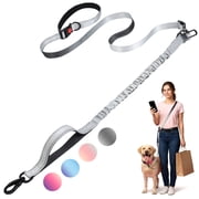Jumpress Hands Free Dog Leash 4.7-6.5FT, Reflective Shock Absorbing Bungee Dog Leash & Car Seat Belt, Durable for Medium Large Dogs Walking Running (Gray)