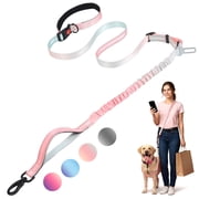 Jumpress Hands Free Dog Leash 4.7-6.5FT, Reflective Shock Absorbing Bungee Dog Leash & Car Seat Belt, Durable for Medium Large Dogs Walking Running (Pink)