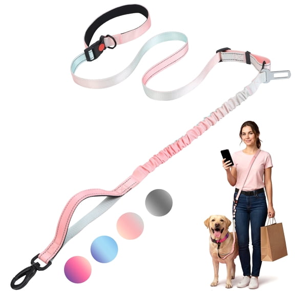 Jumpress Hands Free Dog Leash 4.7-6.5FT, Reflective Shock Absorbing Bungee Dog Leash & Car Seat Belt, Durable for Medium Large Dogs Walking Running (Pink)