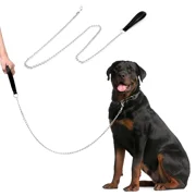 Jumpress Heavy Duty Chain Dog Leash for Medium Large Dogs, Chew Proof Metal Dog Lead, Classic Black 4FT Dog Leash