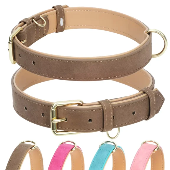 Jumpress Leather Dog Collar for Small Dogs, Heavy Duty Soft Padded Small Dogs Collar (Brown, XS)