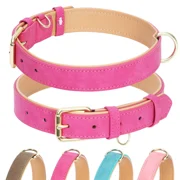 Jumpress Leather Dog Collar for Small Dogs, Heavy Duty Soft Padded Small Dogs Collar (Hot Pink, S)