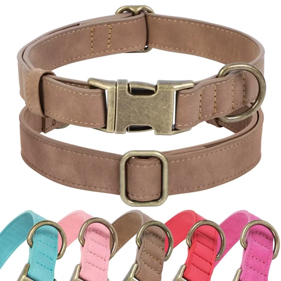 Jumpress Soft Leather Dog Collar with Quick Release Metal Buckle,Brown Leather Collar for Large Dogs, L