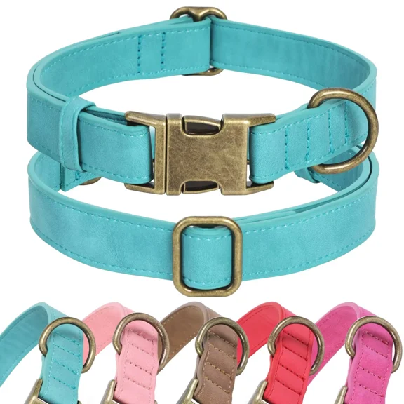 Jumpress Soft Leather Dog Collar with Quick Release Metal Buckle,Teal Le ather Collar for Large Dogs, L
