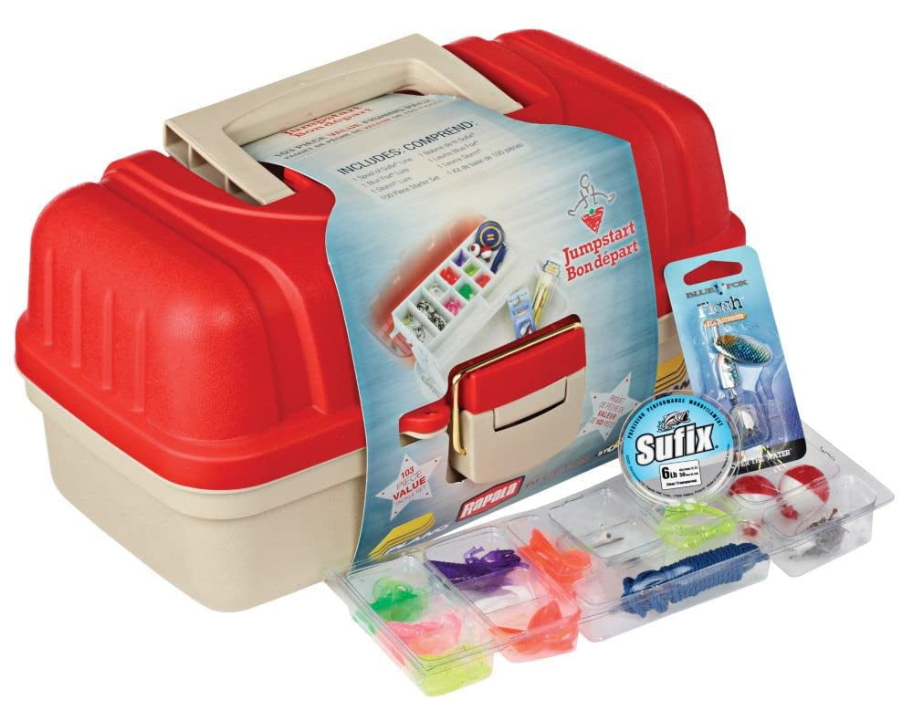 Jumpstart 103 Piece Tackle Box with Equipment Plano Molding, Rapala, Bluefox, Storm